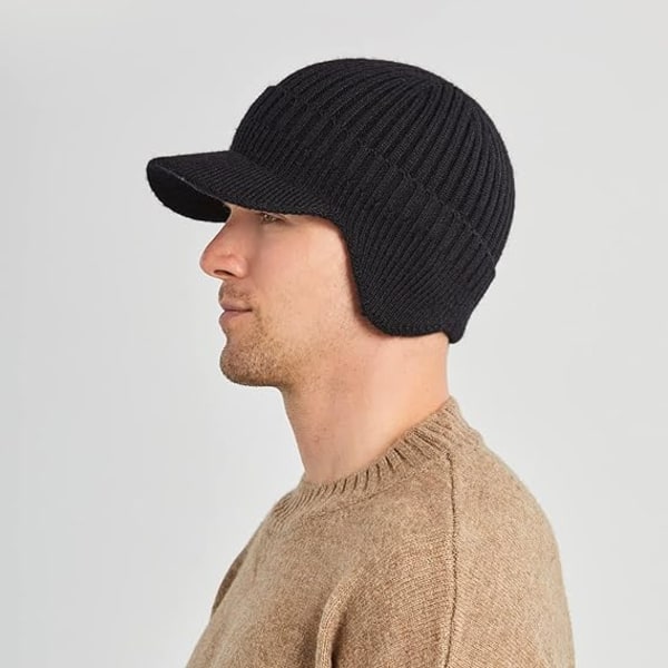 Vinterkeps för män, varm öronlappsmössa, stickad fleece-basebollkeps
