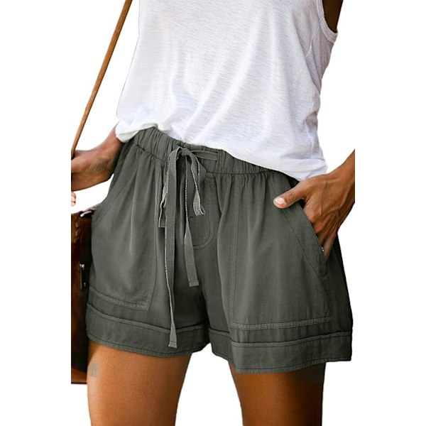 Dam sommar shorts leopard/camo/solid/blommig tryck elastisk midja fickor