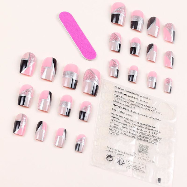 Kvadratiska tryck på naglar Medium Fake Nails med nagellim Akryl falska naglar