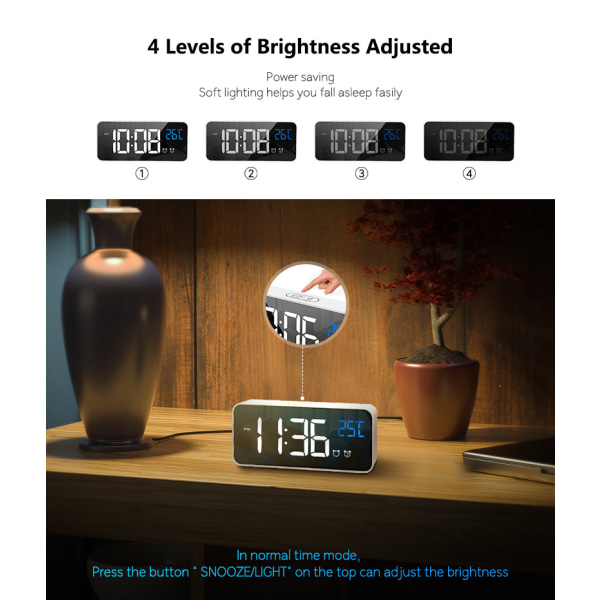 LED Digital Väckarklocka, Elektronisk Väckarklocka med Temperaturstyrd