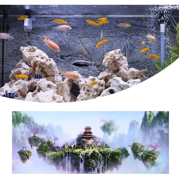 Akvariebaggrundsplakat, 3D PVC Vandtæt Klæbende Fisketank Sky Castle