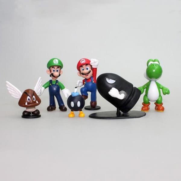 Super Mario actionfigur leker 6 stykker, Super Mario kakepynt