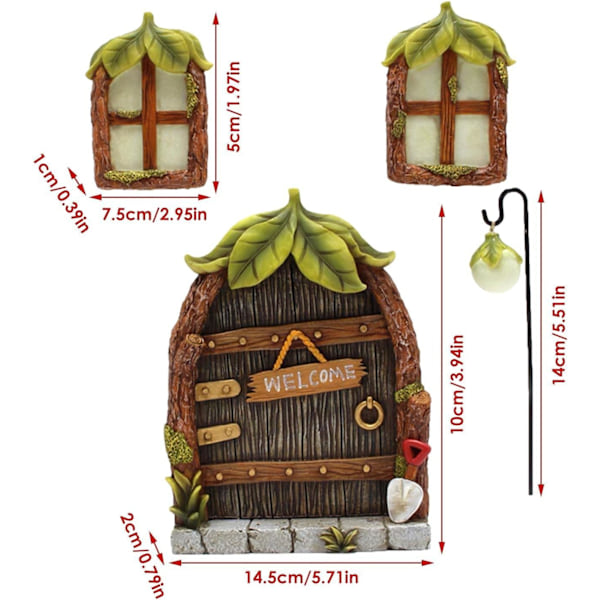Miniature Fe-Havegårdsdørvinduer til Trædekoration, Glødende Feer til Døre og Vinduer, Døre og Vinduer