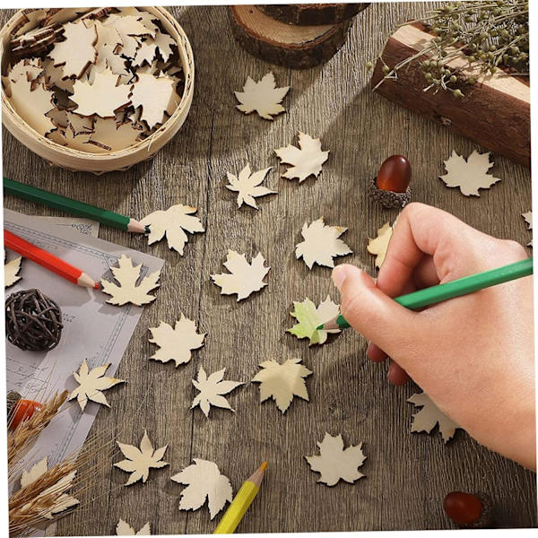 Träbitar i lönnlövform, Mini, Oavslutade, Lönnlöv i Trä, Utskärningar för Thanksgiving, Höst, DIY-Dekoration, 1,2 tum, 160 st