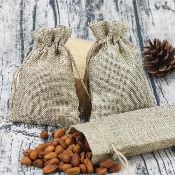 30-pack jutesäckar, 10x14 cm, små presentpåsar med dragsko