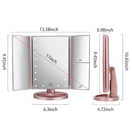 Dresser Tri-Fold Lighted Vanity Mirror med lys, Touch Screen