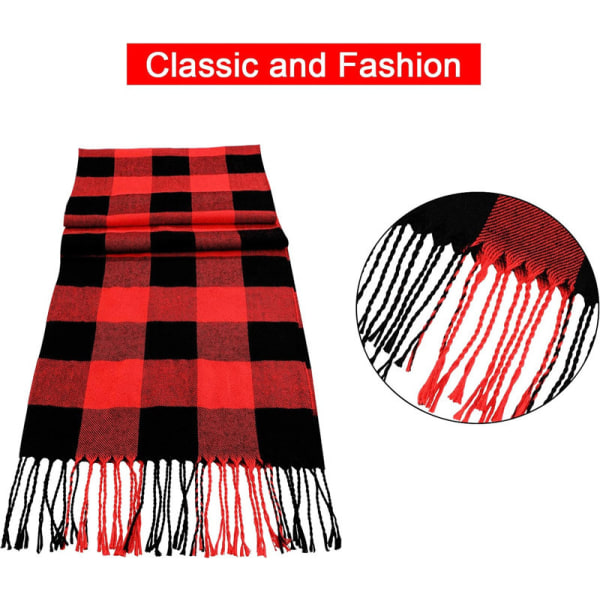 4 stk. Vinter Buffalo Plaid Tæppe Halstørklæde til Kvinder Børn Hals Wrap Halstørklæde Bulk Buffalo Sort og Rød Tjek Halstørklæder Gitter Varmt Halstørklæde Blødt Chunky Overflade 175*35cm