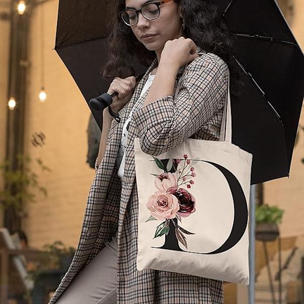 Blomster Tote til brudepiger - Initial Tote Bag Brudegave Håndtaske