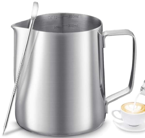 304 rustfrit stålmælkeskummerkande 350 ml mælkekaffemålinger dampkande