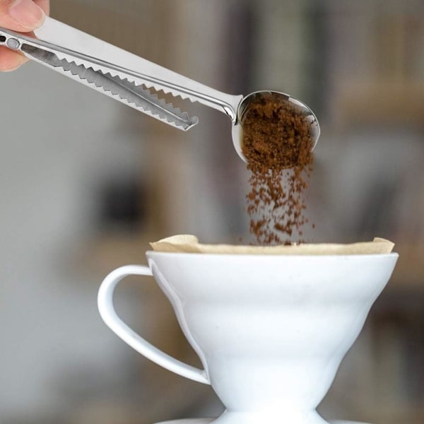 Måttsked för Malet Kaffe, Rostfritt Stål Kaffesked, Kaffemåttsked, 2 i 1 Måttsked för Kaffe med Påseförslutare, Rostfritt Stål