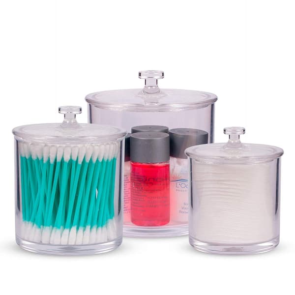 Set med 3 bomullsboks, bomullsdispenser, plastbeholder for bad