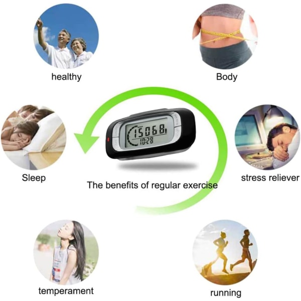 3D-stegräknare, 3D-stegräknare med klämma, exakt stegräknare för fitness, gångavstånd, miles/km, kaloriräknare