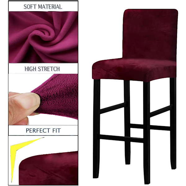 Fløjls barstol stoleben med ryglæn, elastisk sæde hjem blød stol slipcover stolbeskytter til køkken disk stole (vinrød, sæt af 4)