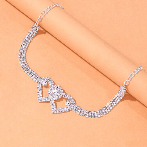 Rhinestone-kaksoissydänreisi- ja sääriketju, kristallireisi- ja sääriketju