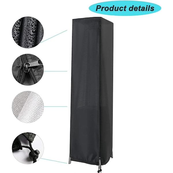 420D Oxford Patiovarmer Dæksel til Pyramidevarmer, Vandafvisende, Robust, Sort, 221 x 61 x 53 cm