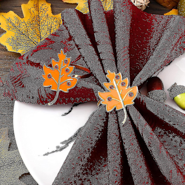 6 stk. oransje lønneblad serviettringer høst Thanksgiving serviettringholder spenne blad serviettring høst gårdsstil metall strass serviettringer