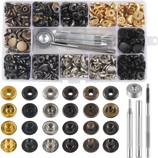 132 set läder tryckknappar kit, 12,5 mm metall tryckknappar knappar tryckknappar verktyg med 4 st fixering verktyg, sy knappar för kläder läderhantverk armband jeans slitage jackor väskor