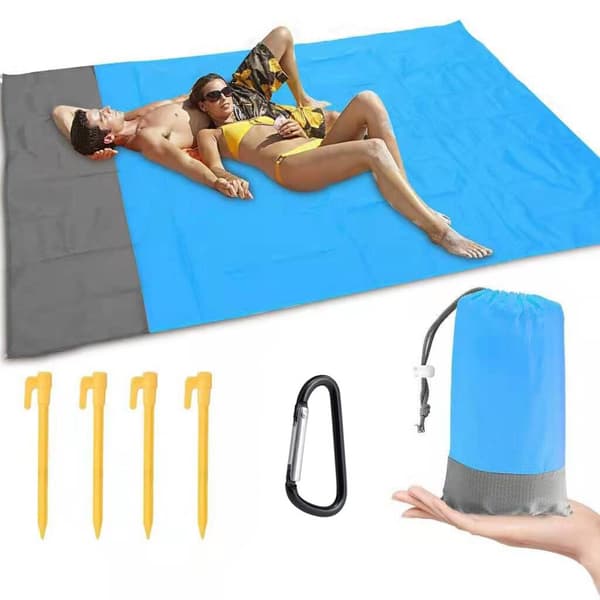 Blå Strandtæppe, Picnictæppe, Sandfrit Strandmåtte Vandtæt
