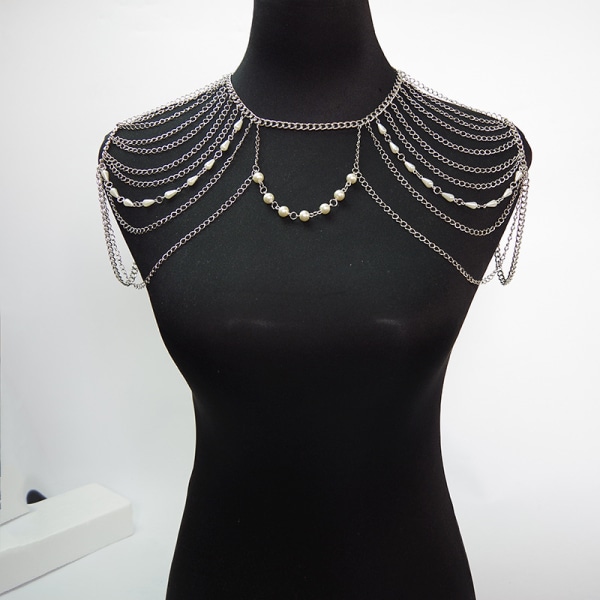 Pearls Rhinestone Skulder Kæde, Brude Crystal Skulder Sele