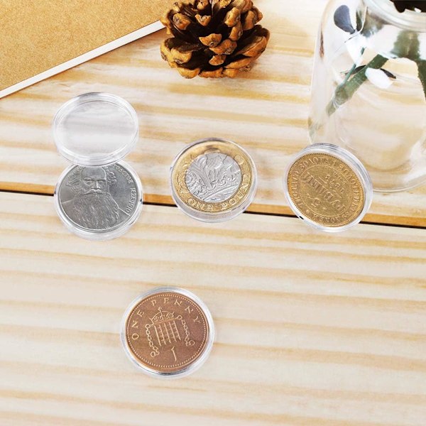 Myntkapsel, 100 stycken Myntkapslar för Förvaring/Samling av Mynt, Plastmyntkapsel med Transparent Cirkel / Myntkapslar med Ask (30mm)