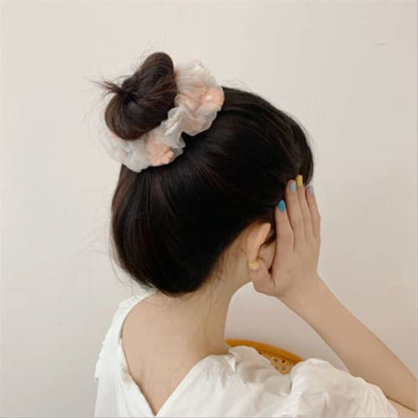 2 stk. broderet tylblomster hår scrunchie, vintage hår loop til piger og kvinder (pink, blå)
