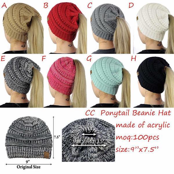 Hestehale Messy Bun Hue Hat Strik Hul Blødt Stræk Kabel Vinter