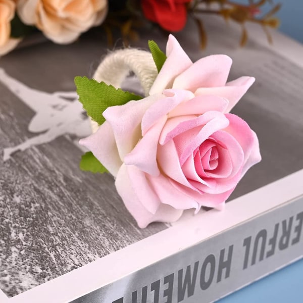 Servietring Sæt Blomster Serviet Holder Ringe Kunstige Rose Serviet Ringe Burlap Cord Serviet Spænde Håndlavet Faux Pink Rose Serviet Loop Bionisk Blomst