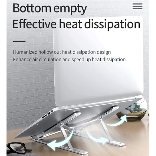 Bærbar computerstand, aluminiumlegering, letvægts, kompakt bærbar foldbar - ventilation og varmeafledning, 7-trins justering - bærbar computerstand