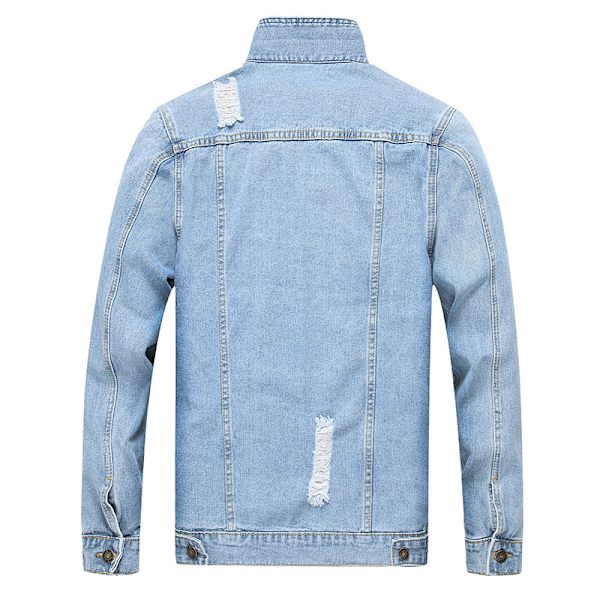 Jeansjakke til mænd, klassisk slidt slim denimjakke med huller, XXL