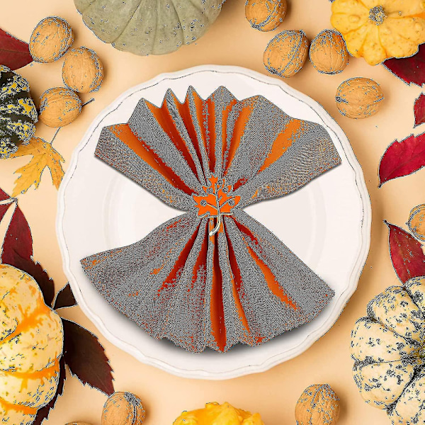 6 stk. oransje lønneblad serviettringer høst Thanksgiving serviettringholder spenne blad serviettring høst gårdsstil metall strass serviettringer