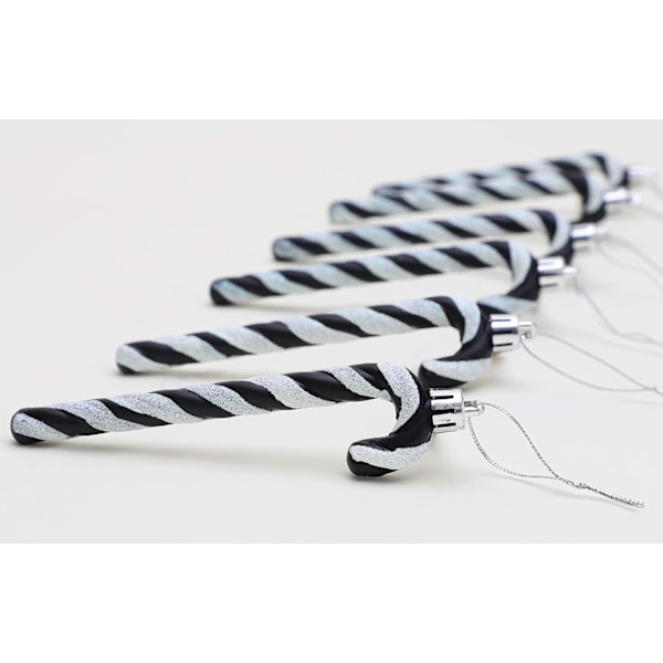 13cm Juletræspynt med Candy Cane Glitter (Sort & Hvid)