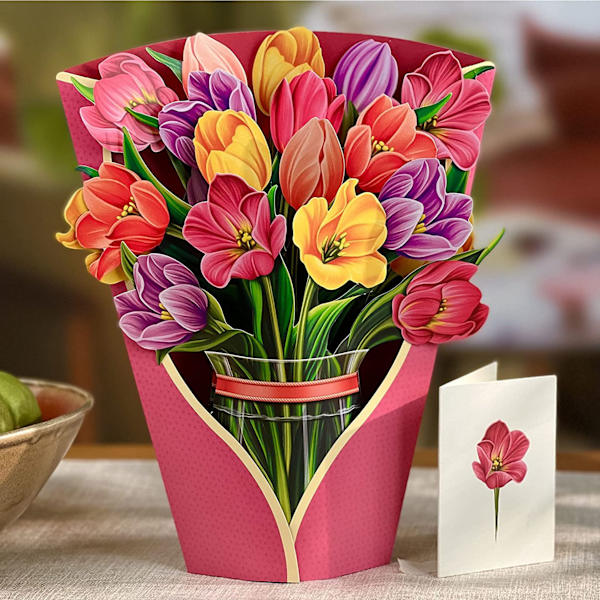 Papir Pop Up-kort, Festlige Tulipaner, Bukett 3D Popup Papirblomst