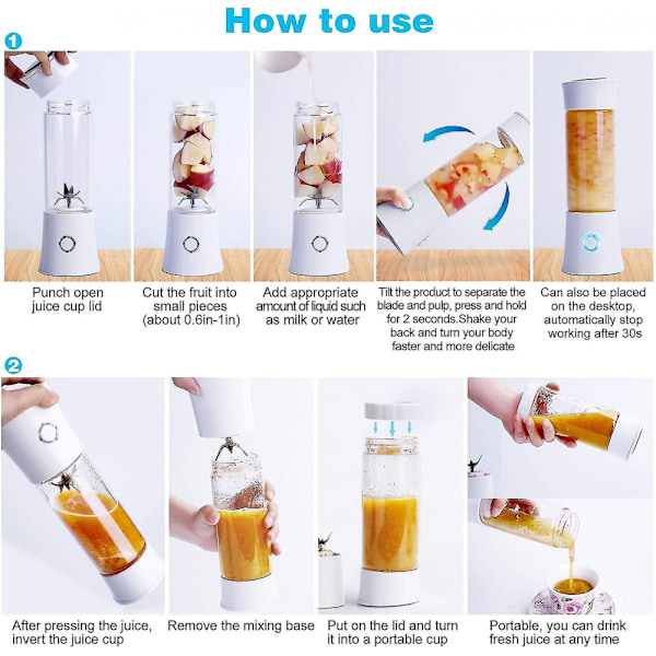 Bärbar mixer, reseblender smoothie maker 480ml USB uppladdningsbar juicer mixer 100w Mini personlig fruktmixer med 6 rostfria stålblad