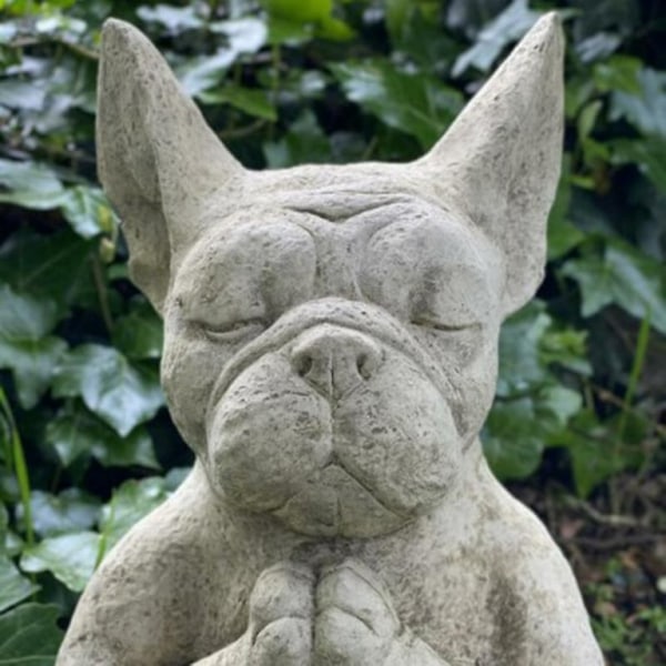 Utomhus Fransk Bulldog Trädgårdsstaty Meditation Resin Hantverk Hundminnesmärken D
