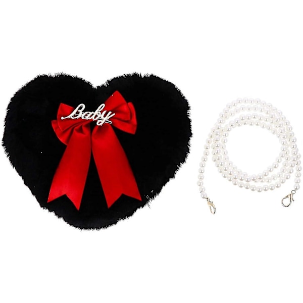 Fluffy Hjerteformet Veske Håndveske Fuskepels Crossbody Veske for Kvinner