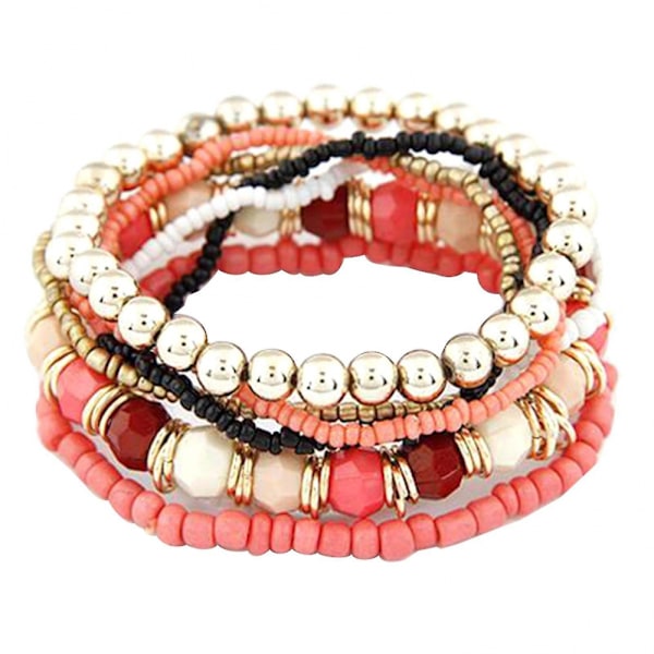 1 set Boho Bohemian Mix Style Multilayer Elastiska Pärlarmband för Bankettfest Brun