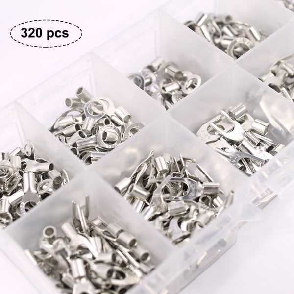 320PCS Non-Insulated Wire Connectors Kit,Brazed Seam Fork Ring Terminals of