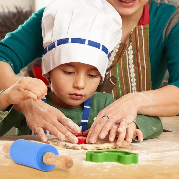 Mini Silikonkjevle for barn, Non-stick overflate trehåndtak, 9 tommer 2 pakk