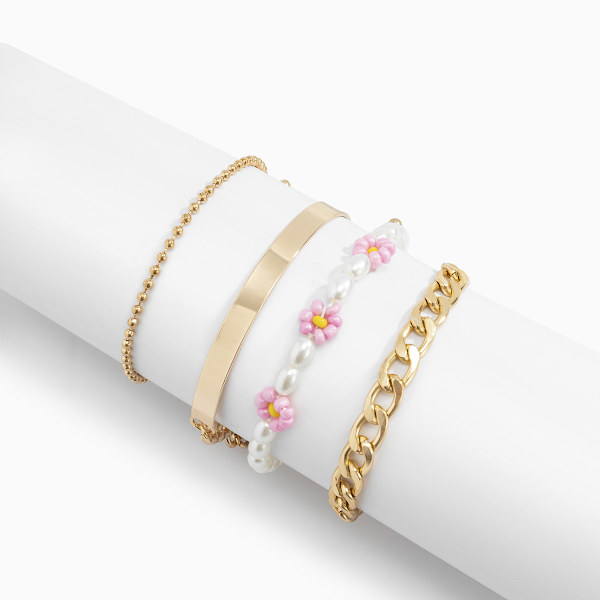 1 stk. Boho Guld Armbånd/Bangle med Hvide Perler, Guld Kugler & G