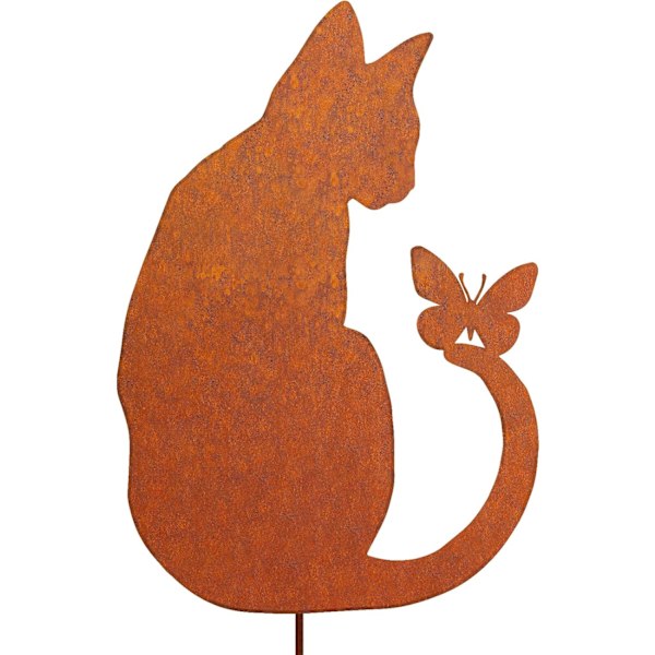 Rostig katt trädgårdsdekoration för blomkruka, naturlig rostpatina, trädgårdsdekoration retro blomma för trädgård terrass balkong