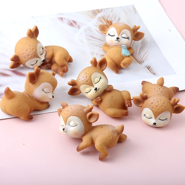 6 Pack Mini søt Resin Deer Figurines Ornament Home Decor for Offcie Desk