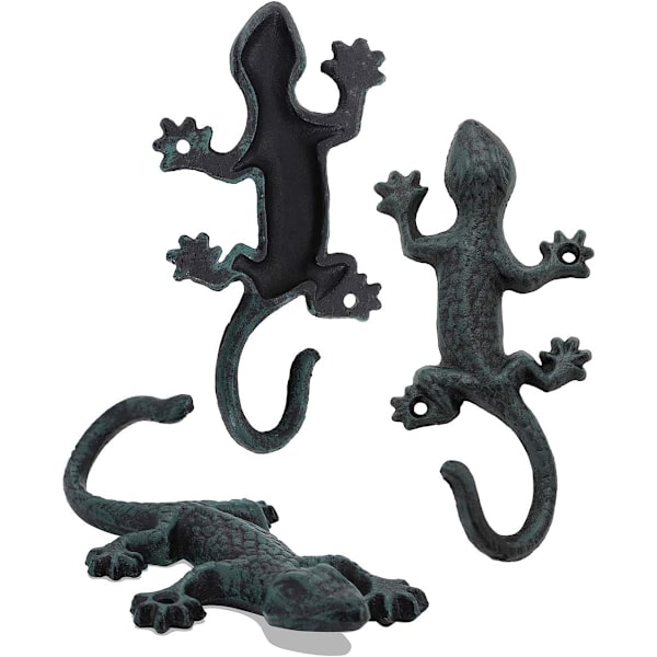 Gecko vægmonteret knagerække, jernknager, vintage kraftig design vægkrog - 3 stk., 15 cm