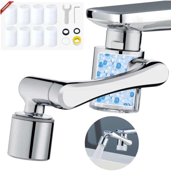 Splash Filter Sink Faucet Purifier med 8 patroner, 1080° svingbar spray