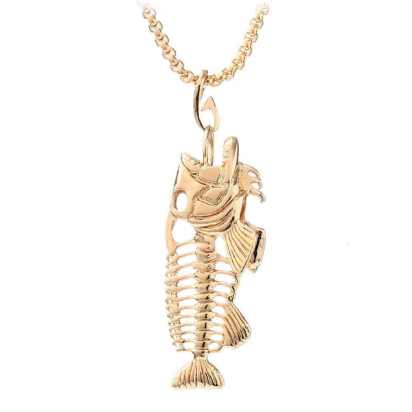 Retro punk hip-hop halsband hänge fiskben fiskben halsband icke-mainstream mode hänge, guld