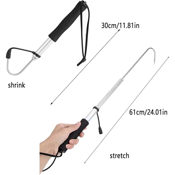 2 st Gaff Hook, Teleskopisk Gaff Hook Infällbar Fiske Hook Rostfritt Stål