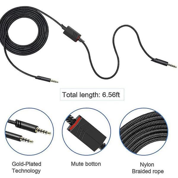 Erstatningsheadsetkabel, kompatibel med Astro A10/a40 Gaming Headsets 2 meter