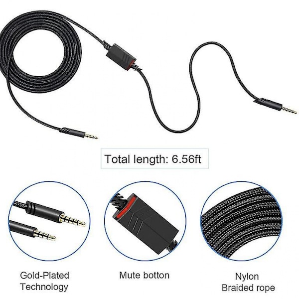 Erstatningshodetelefonkabel, for Astro A10/a40 Gaming-hodetelefoner 2 meter