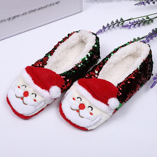 1 par paljettslippers jultofflor tomte kostym accessoarer H