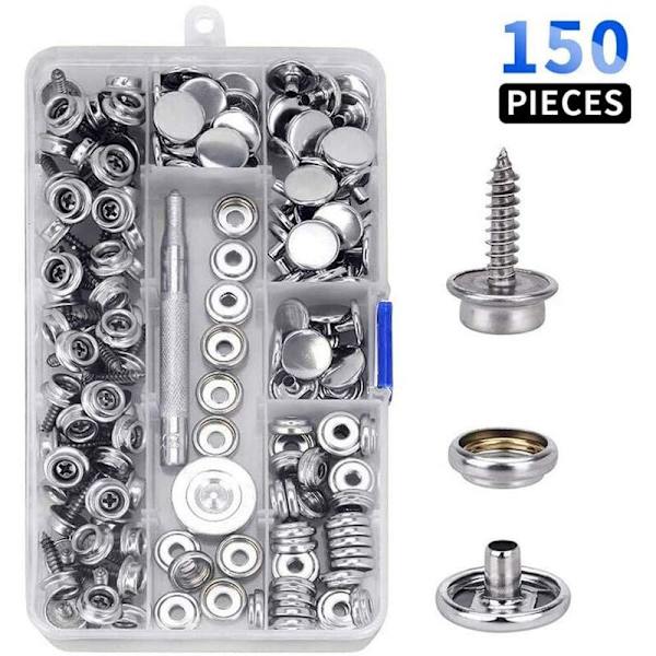 150 stk. Marine Canvas Snaps Kit med metalskruer til båd, 9,5 mm sokkel med 2 justeringsværktøjer til bådpresenning, møbler