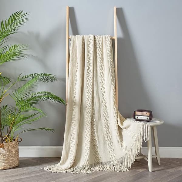Strikkede Boho-pledd til sofa - Teksturert strikket terrakotta-rustfarget teppe